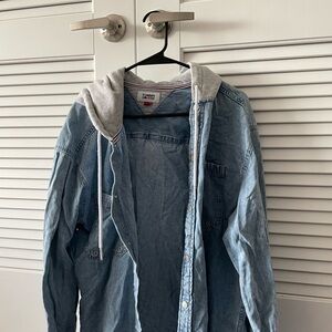 Tommy Hilfiger Light Blue Denim Jacket with Gray Hood
